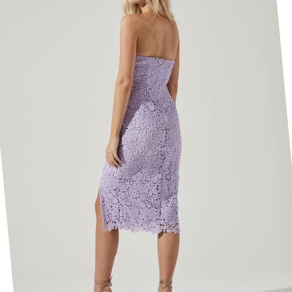 ASTR THE LABEL Lilac Kalena Strapless Dress Sweetheart LACE Midi Sz S New Purple - Picture 8 of 9